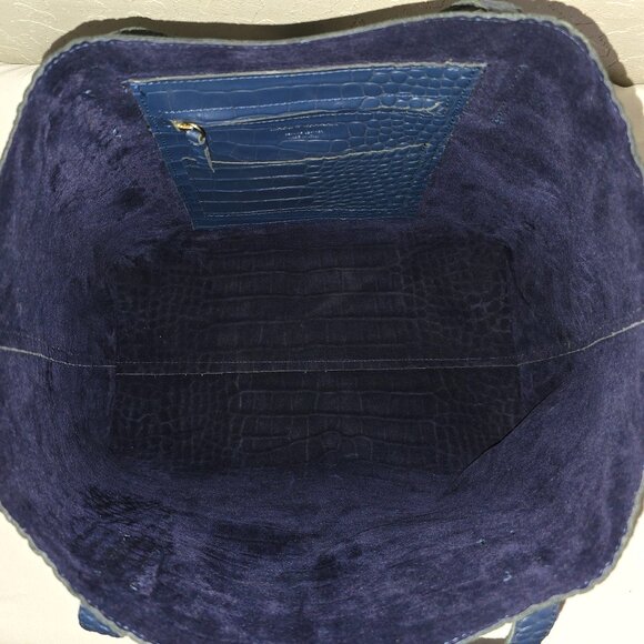 Mark and Graham Everyday Blue Italian Croc Embossed Leather Shoulder Tote Bag - Picture 10 of 13